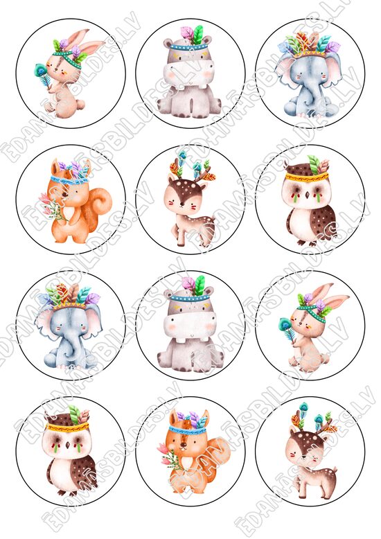 Cukura papīrs ar apdruku "Dzīvnieciņi", 6 cm